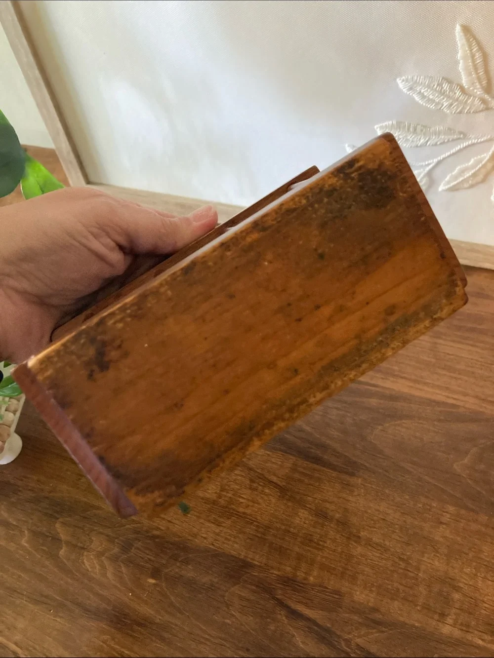 Vintage Wooden Napkin Holder in Warm Brown, Letter Holder, Cottagecore